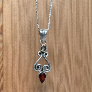 Sterling Silver Teardrop Garnet Pendant with 18” Chain Necklace